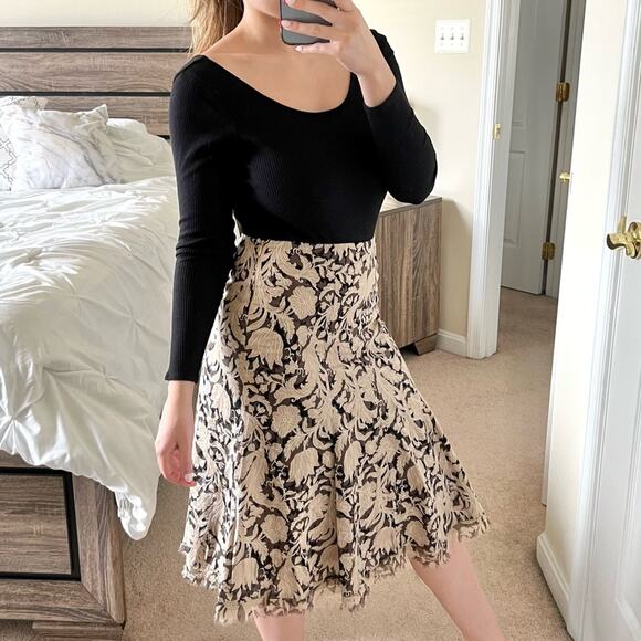 Vintage Elie Tahari Floral Embroidered A-Line Midi Skirt 2 Romantic Whimsical - Picture 2 of 9